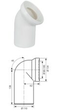 Racord WC cu cot 45 gr, D 110mm, L 138mm - CR